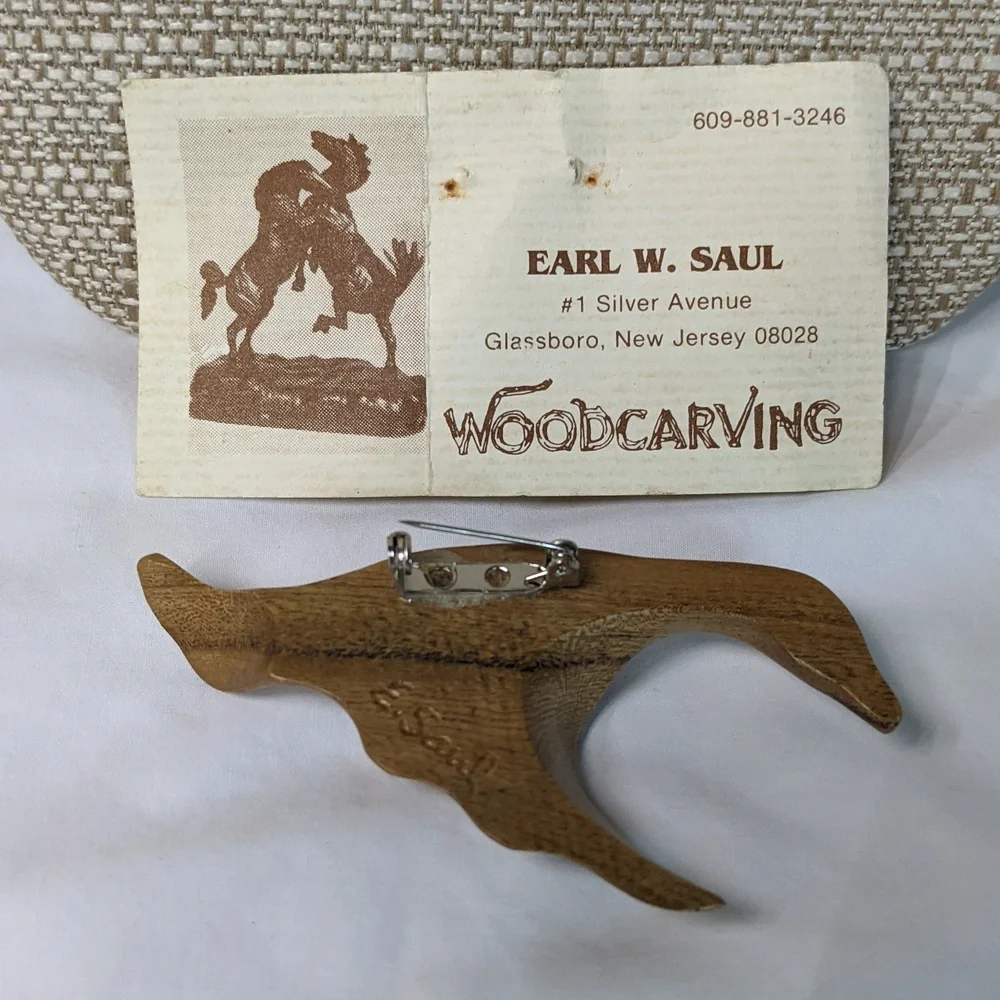 Hand Carved Wood Pin/Brooch, Artist Signed, Duck Or Goose In Flight, Unisex